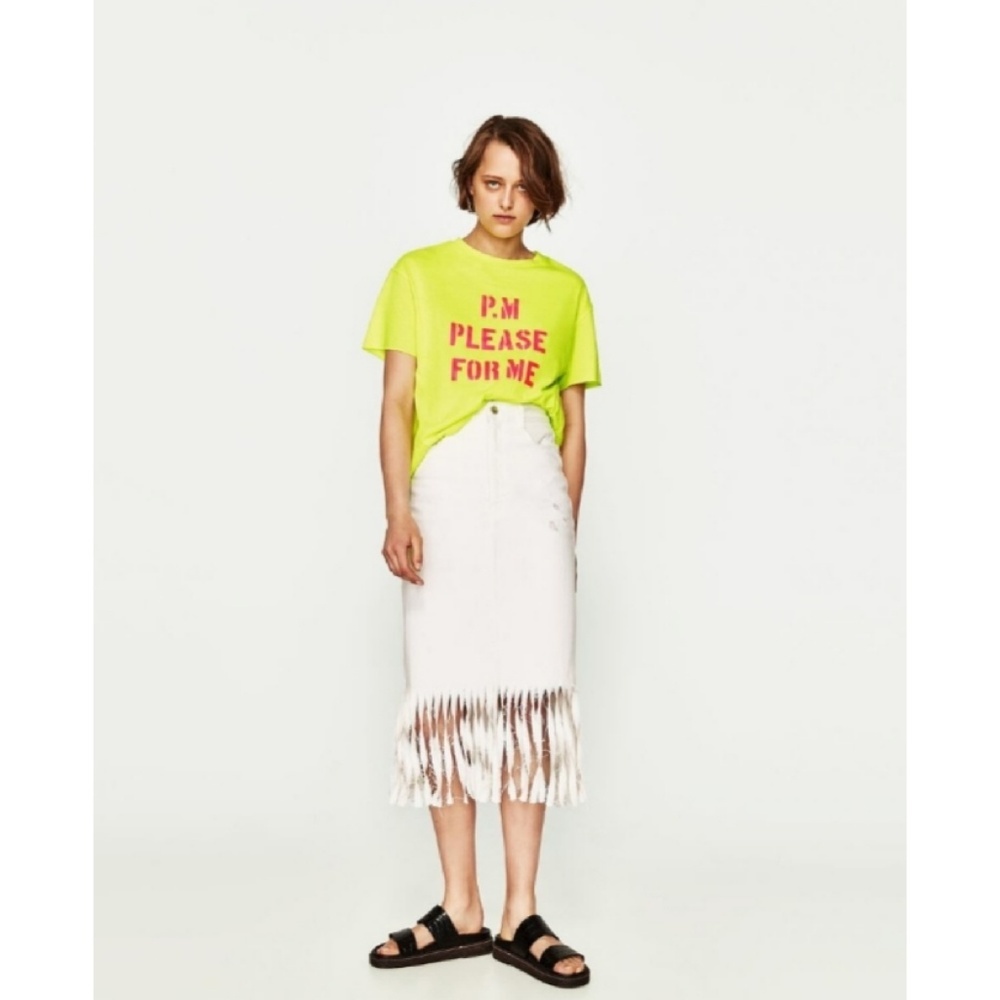 Zara fringed denim skirt